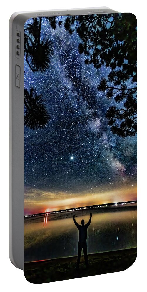 Higgins Lake Portable Battery Charger featuring the photograph Milky Way Higgins Lake Summer Solstice 2020 by Joe Holley