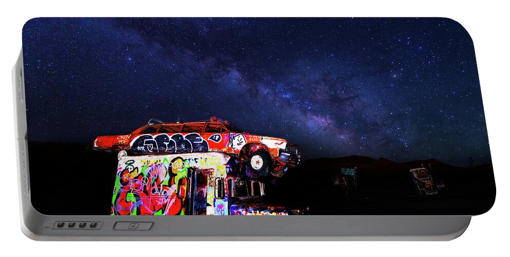 America Portable Battery Charger featuring the photograph Milky Way Over Mojave Graffiti Art 1 by James Sage