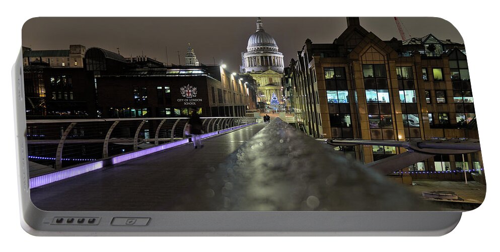 Millennium Bridge Portable Battery Charger featuring the photograph Millennium bridge and St Pauls Cathedral view in London by Angelo DeVal