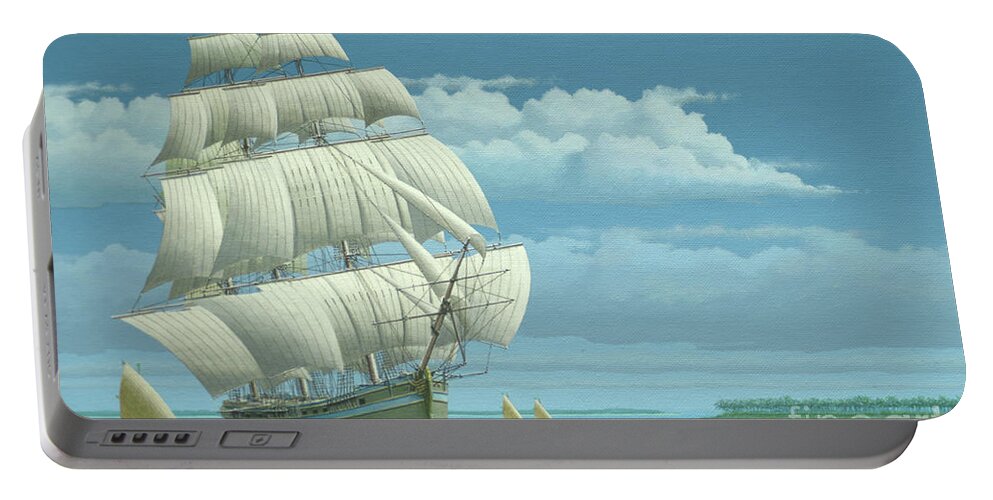 Keith Reynolds Portable Battery Charger featuring the painting Millennium of Sailing in Marshall Islands - British Merchant Ship Britannia by Keith Reynolds