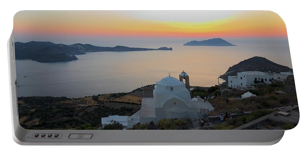  Village Portable Battery Charger featuring the photograph Milos Plaka Sunset by Sean Hannon