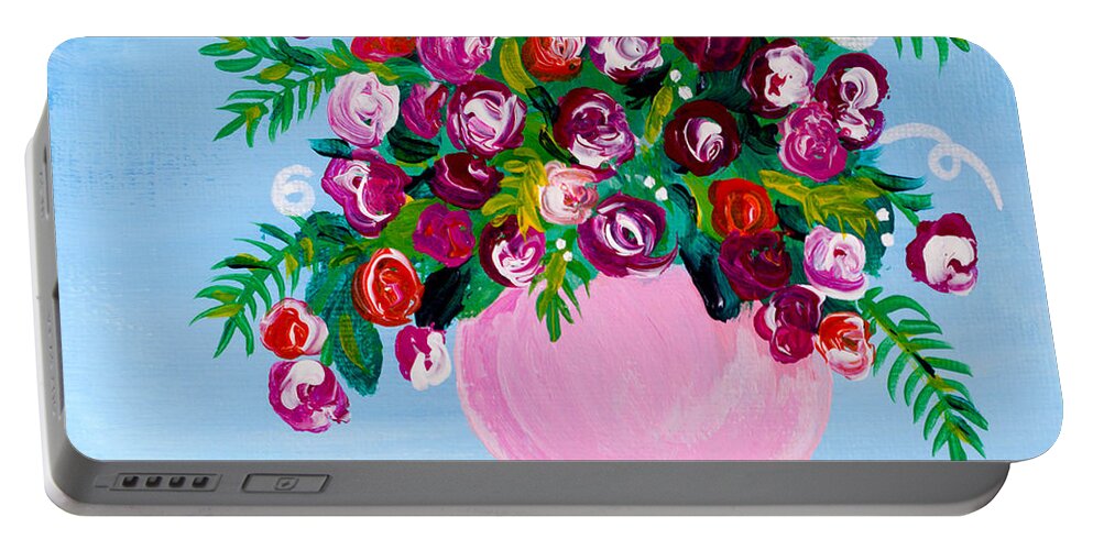 Floral Bouquet Portable Battery Charger featuring the painting Mini Check 2 by Beth Ann Scott