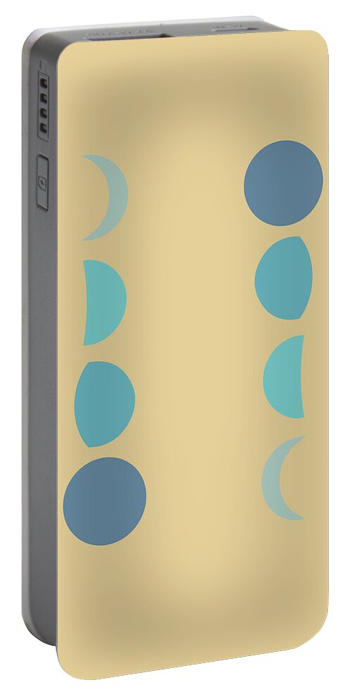 Moon Phases Portable Battery Charger featuring the mixed media Minimal Moon Phases 2 - Lunar Cycle Print - La Luna - Mid-century modern, Scandinavian Abstract by Studio Grafiikka