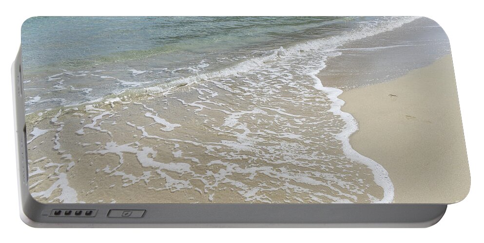 Minimalist Portable Battery Charger featuring the photograph Clear sea water meets fine sand. Minimalist beach scene by Adriana Mueller
