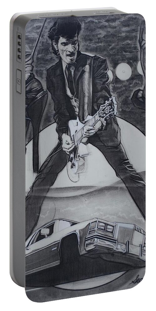 Charcoal Pencil Portable Battery Charger featuring the drawing Mink DeVille by Sean Connolly