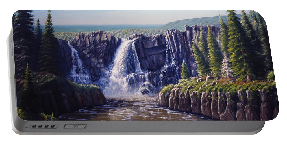 Landscape Portable Battery Charger featuring the painting Minnesota's High Falls by Rick Hansen
