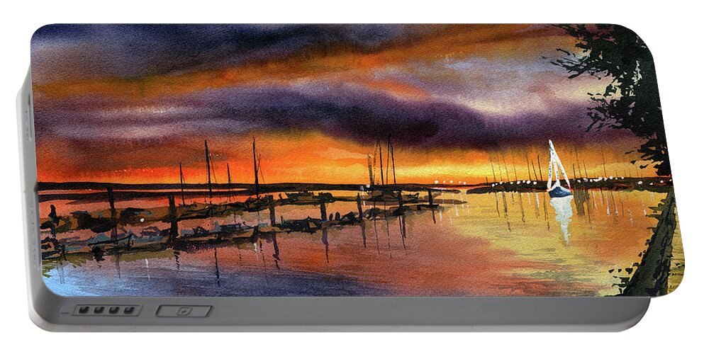 Portugal Portable Battery Charger featuring the painting Mirage - Olhao Ria Formosa Portugal by Dora Hathazi Mendes