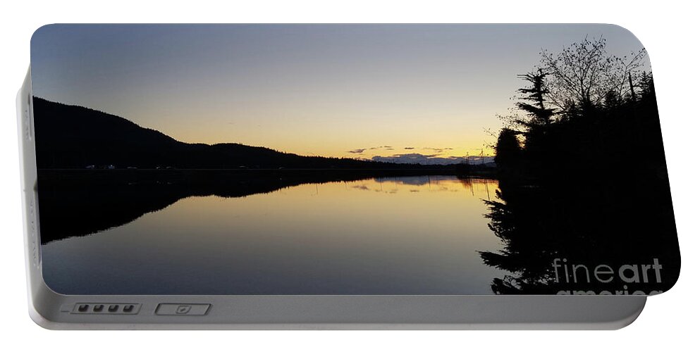 #alaska #juneau #ak #cruise #tours #vacation #peaceful #reflection #twinlakes #douglas #capitalcity #clearskies #postcard #evening #dusk #sunset Portable Battery Charger featuring the photograph Mirror Image at Nightfall by Charles Vice