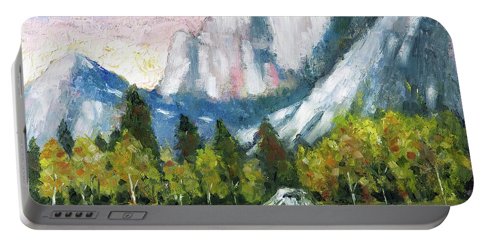Landscape Portable Battery Charger featuring the painting Mirror Lake, Yosemite by Mike Bergen