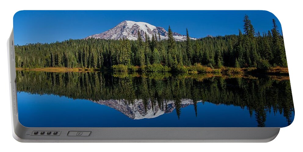 Mirror Reflection Of Mount Rainier Portable Battery Charger featuring the photograph Mirror reflection of Mount Rainier by Lynn Hopwood