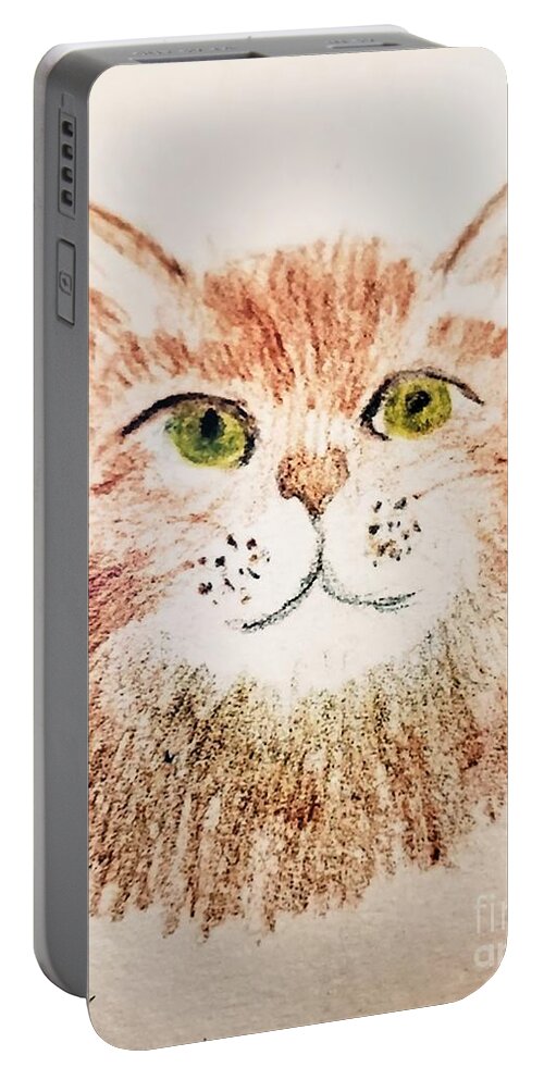  Portable Battery Charger featuring the painting Miss Kitty by Margaret Welsh Willowsilk