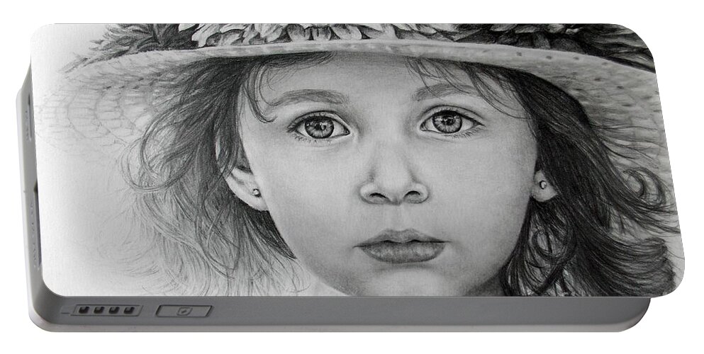 Girl Portable Battery Charger featuring the drawing Miss Moody Blue by Pamela Sanders