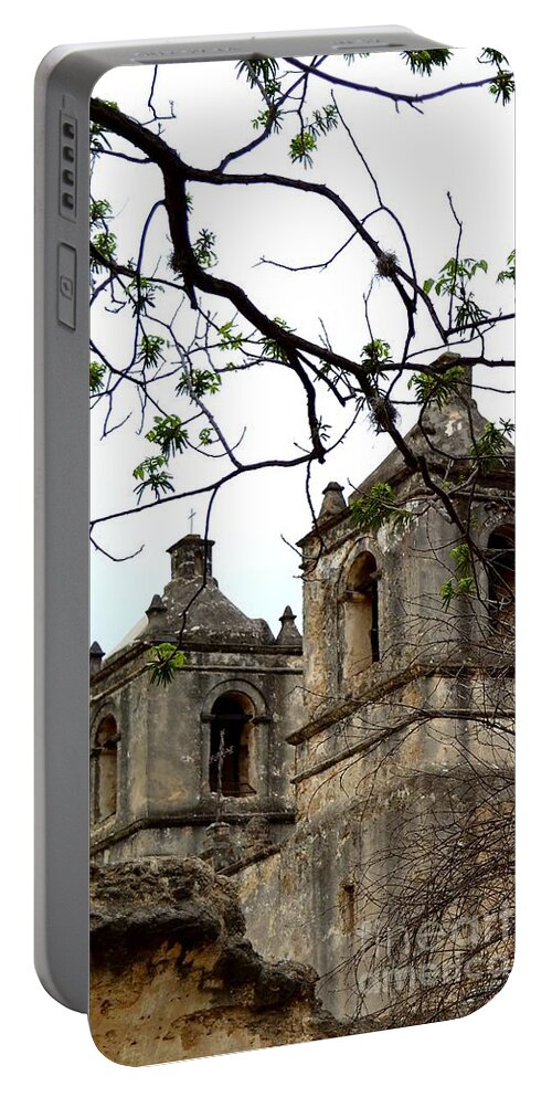 Historical Photograph Portable Battery Charger featuring the photograph Mission Concepcion Towers by Expressions By Stephanie
