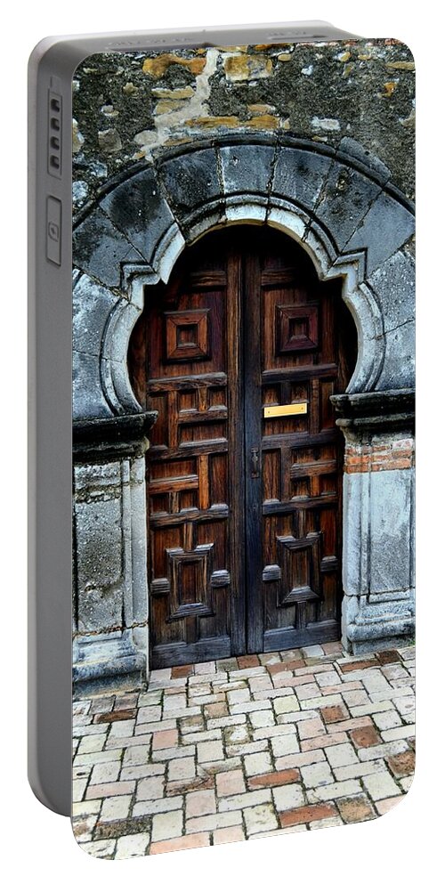 Church Door Photograph Portable Battery Charger featuring the photograph Mission Espada Door by Expressions By Stephanie