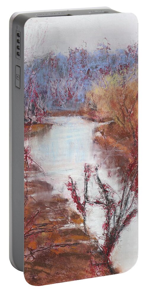 Moniteau Creek Portable Battery Charger featuring the painting Misty Moniteau Creek by Ruben Carrillo