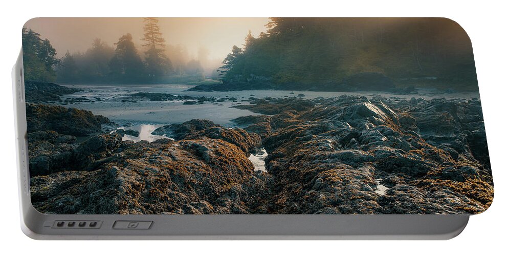 Mist Portable Battery Charger featuring the photograph Misty Morning at Mackenzie Beach by Naomi Maya