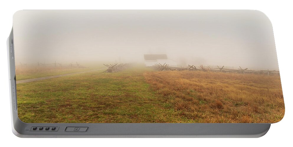Landscape Portable Battery Charger featuring the photograph Misty Morning in Gettysburg by Amelia Pearn