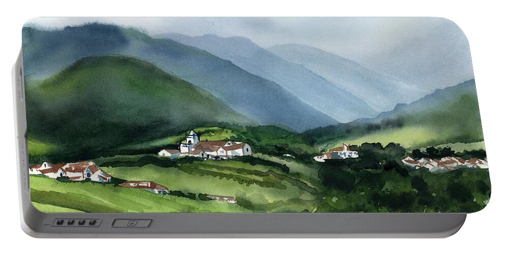 Portugal Portable Battery Charger featuring the painting Misty Morning in Sao Miguel Azores Portugal by Dora Hathazi Mendes