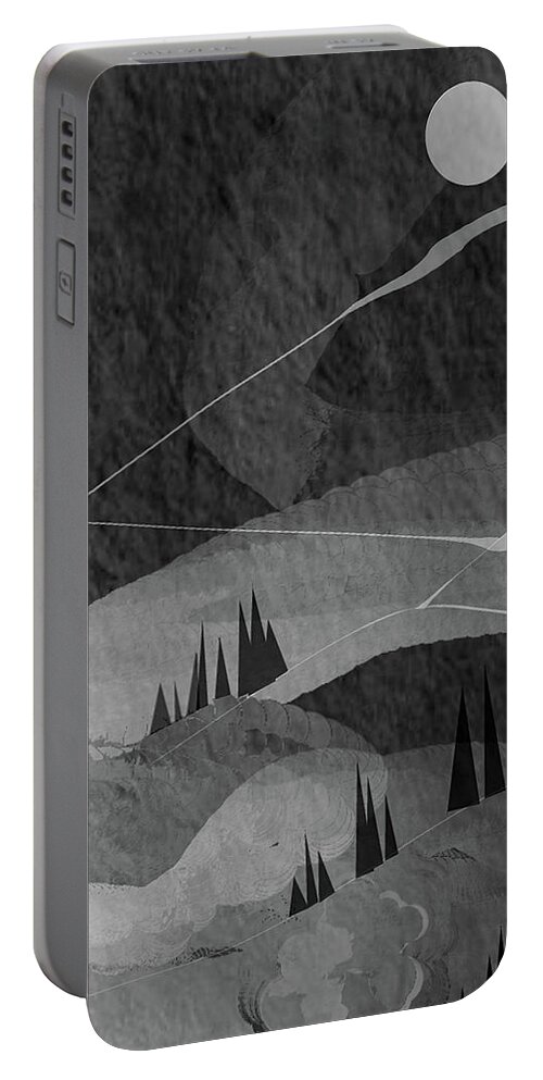 Black Modern Art Portable Battery Charger featuring the painting Misty Mountain Modern Art - Black and Gray Modern Abstract Art by Lourry Legarde