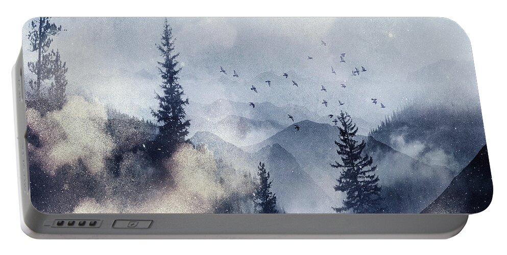 Watercolors Portable Battery Charger featuring the mixed media Misty Winter 9 by Colleen Taylor