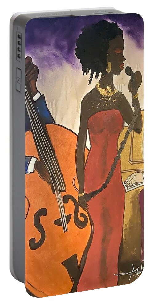  Portable Battery Charger featuring the painting Mo JAZZ by Angie ONeal