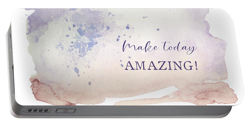 Abstract Art Portable Battery Charger featuring the photograph Modern Abstract Watercolor Wash Make Today Amazing Peach Lavender Gray Eggplant Purple by Audrey Jeanne Roberts