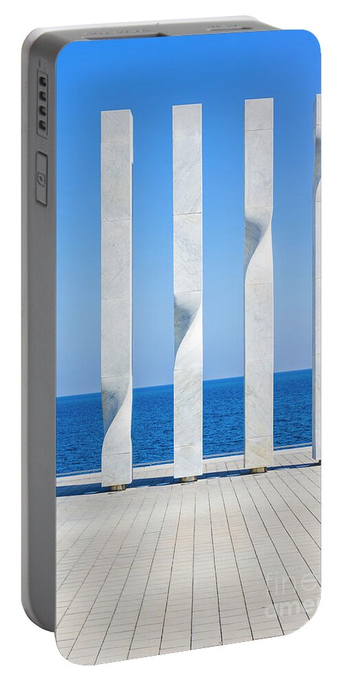 Four Posts Portable Battery Charger featuring the photograph Modern art sculpture, Barcelona by Neale And Judith Clark