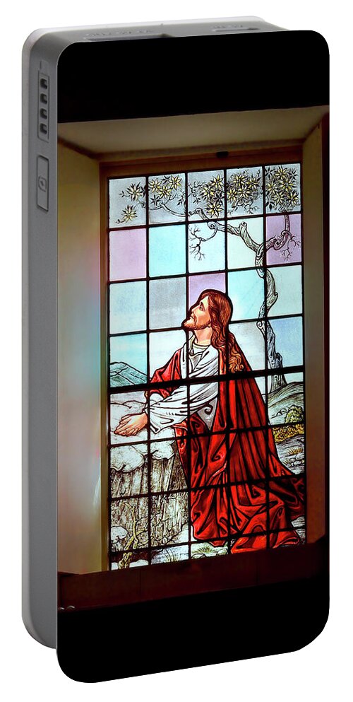 David Lawson Photography Portable Battery Charger featuring the photograph Mokuaikaua Church Stained Glass Window by David Lawson