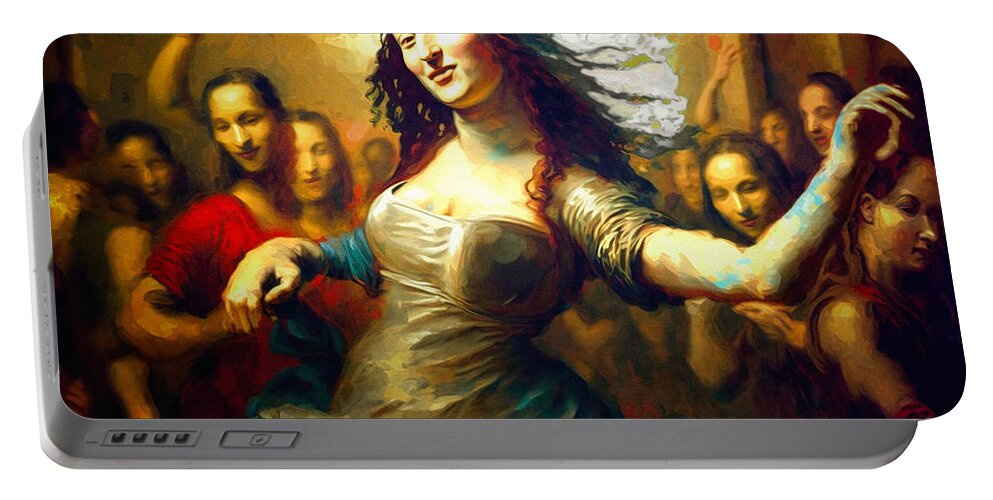 Figurative Portable Battery Charger featuring the digital art Mona Lisa Party Girl by Craig Boehman