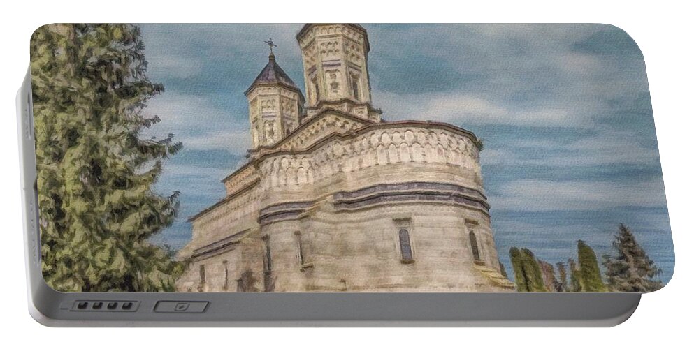 Church Portable Battery Charger featuring the painting Monastery of the Three Hierarchs by Jeffrey Kolker