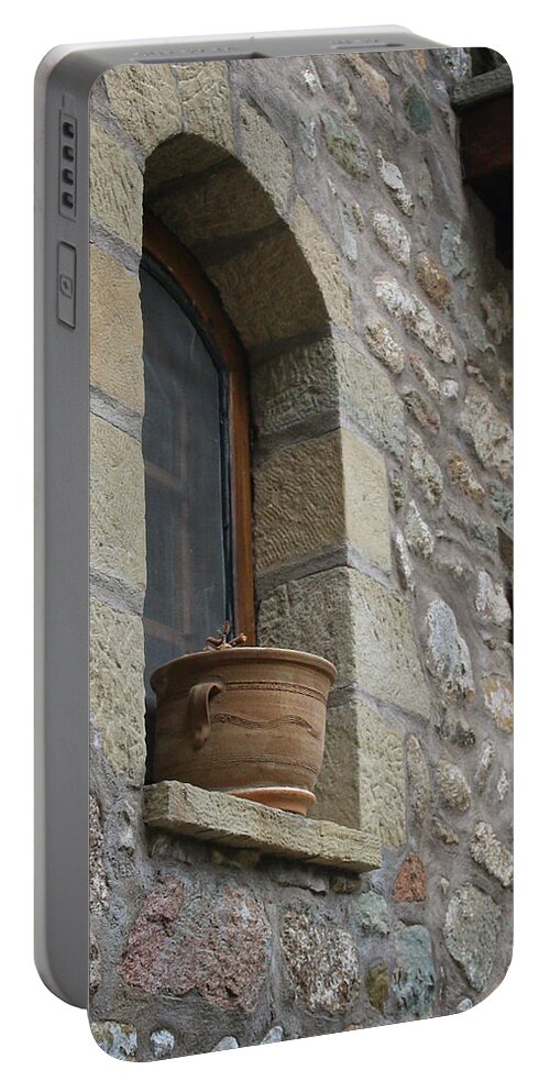 Greece Portable Battery Charger featuring the photograph Monastery Window by M Kathleen Warren