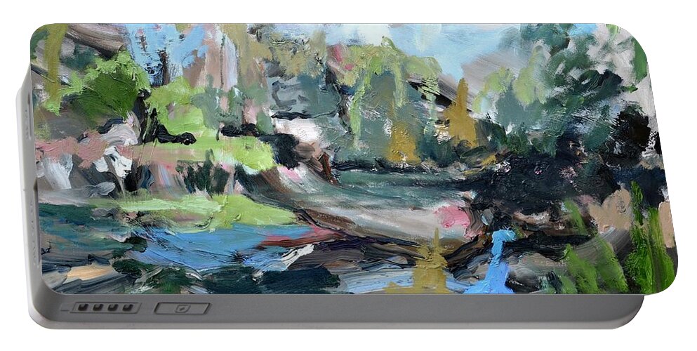 Abstract Portable Battery Charger featuring the painting Monet's Garden at Giverny Abstract by Donna Tuten