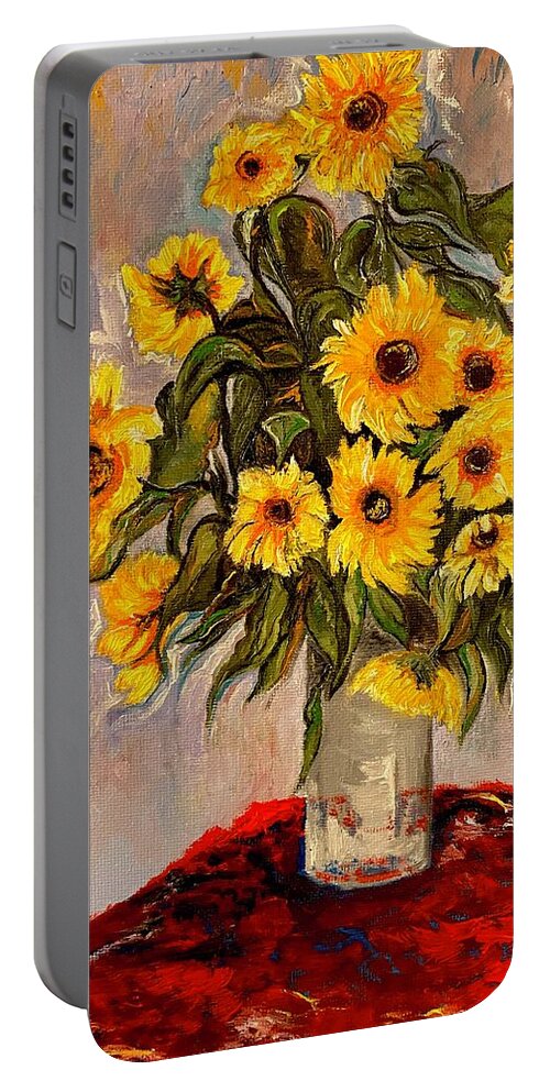 Sunflowers Portable Battery Charger featuring the painting Monets Sunflowers by Anitra by Anitra Handley-Boyt