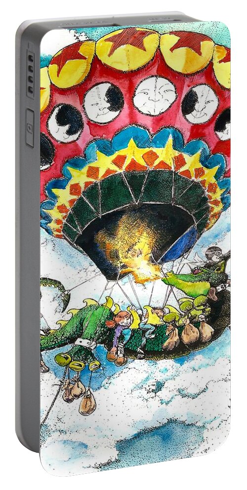 Pen And Ink Portable Battery Charger featuring the painting Montgolfiere Dragon by Merana Cadorette