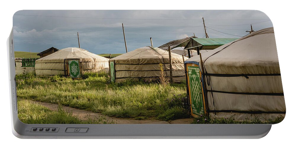 Mongolian Yurt Portable Battery Charger featuring the photograph Mongolian Yurts by Martin Vorel Minimalist Photography