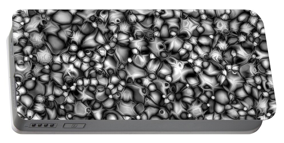 Black And White Portable Battery Charger featuring the digital art Monochromatic Chaos by Phil Perkins