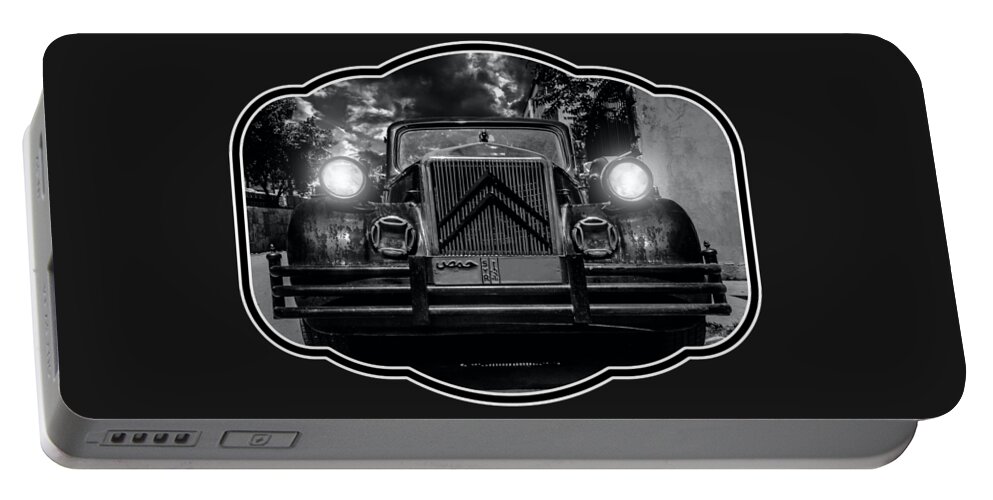 Automobile Portable Battery Charger featuring the photograph Monochrome Photography of Classic Car by Mounir Khalfouf