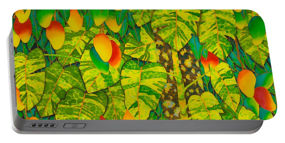 Monstera Plant Portable Battery Charger featuring the painting Monstera and Mango by Daniel Jean-Baptiste