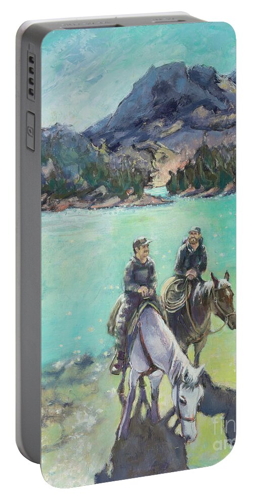 Montana Portable Battery Charger featuring the painting Montana on Horseback by PJ Kirk