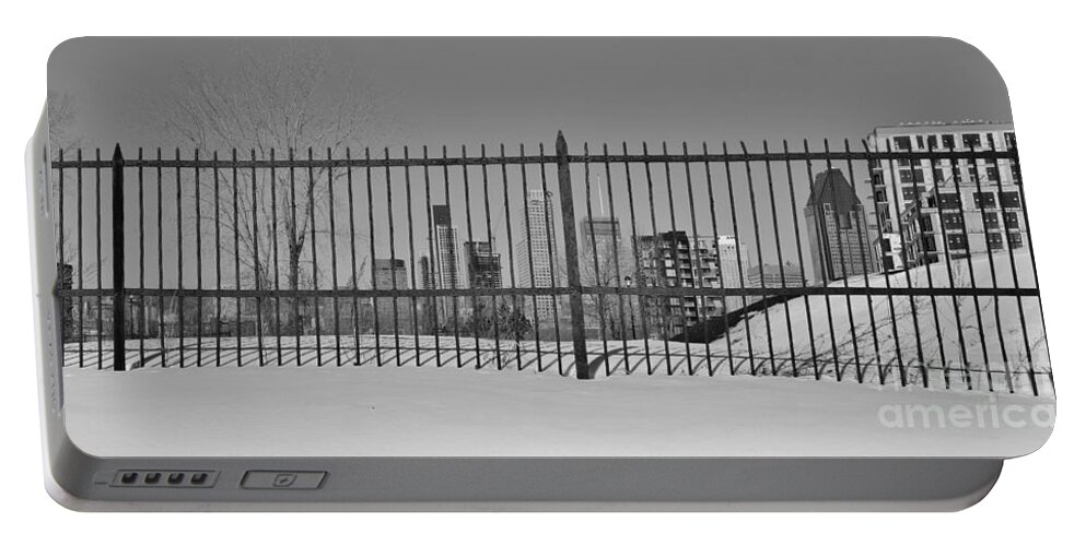 Black And White Photography Portable Battery Charger featuring the photograph Montreal Street Photo 12 by Reb Frost