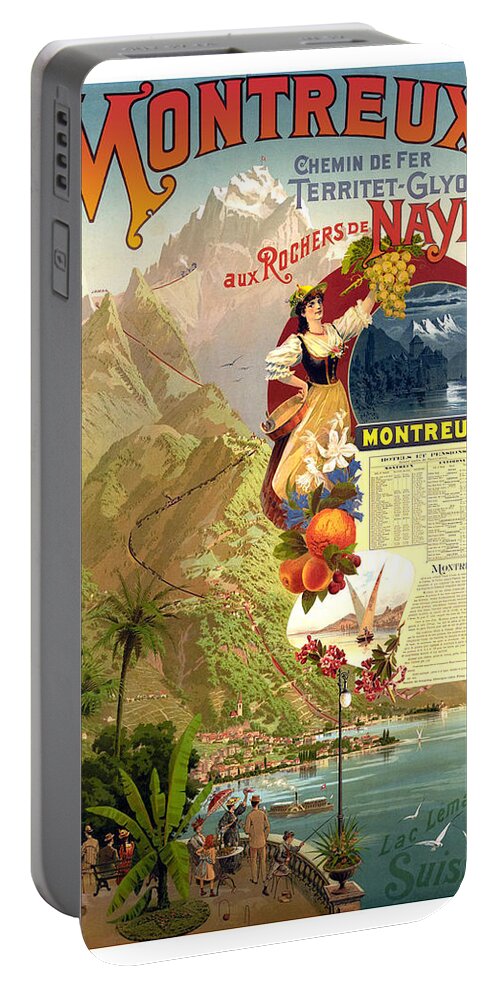 Montreux Portable Battery Charger featuring the digital art Montreux and Lake Geneva by Long Shot