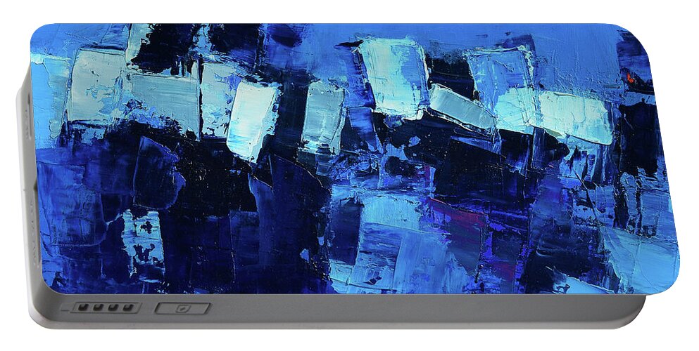Abstract Portable Battery Charger featuring the painting Mood in Blue by Elise Palmigiani