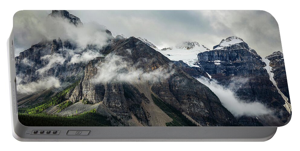 Mountain Drama Portable Battery Charger featuring the photograph Moody Mountains Canadian Rockies by Dan Sproul