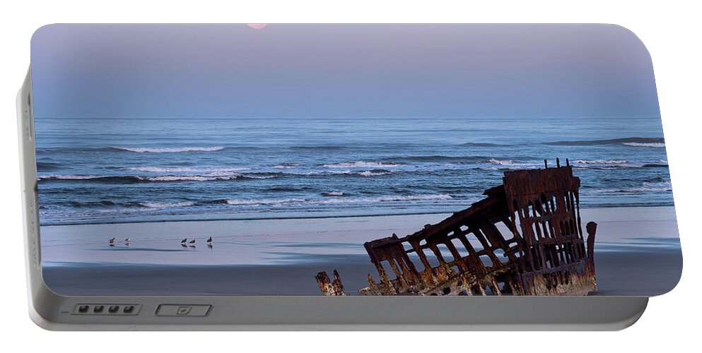 Beach Portable Battery Charger featuring the photograph Moon and Peter iredale by Robert Potts