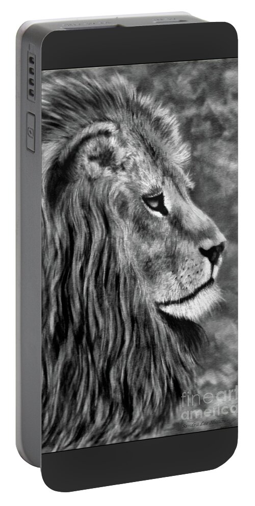 Lion Portable Battery Charger featuring the digital art Moon Kissed King of the Jungle by Sandra Huston