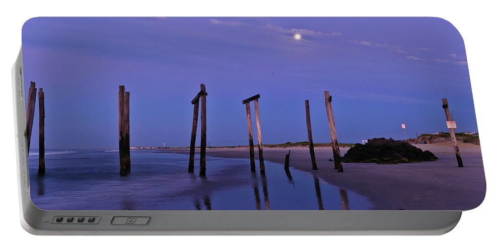 59th Pier Portable Battery Charger featuring the photograph Moon Light Piers by Louis Dallara