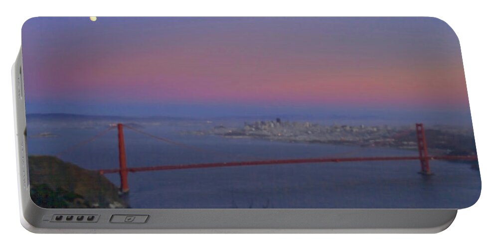 The Buena Vista Portable Battery Charger featuring the photograph Moon Over The Golden Gate by Tom Singleton
