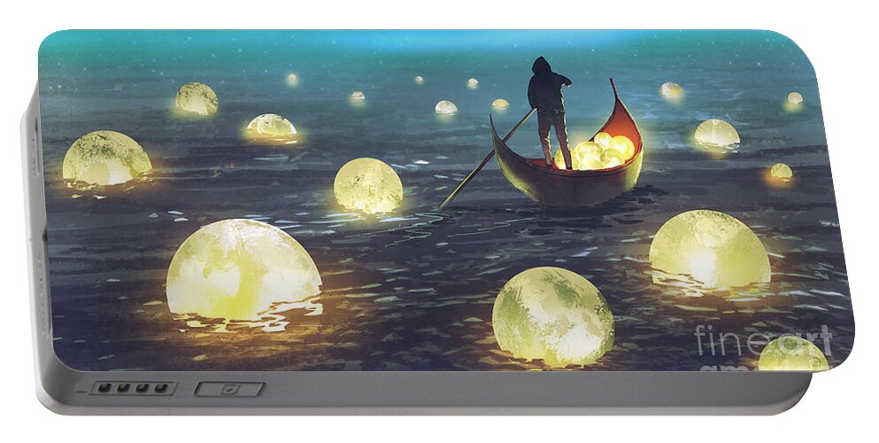 Illustration Portable Battery Charger featuring the painting Moon Picking by Tithi Luadthong