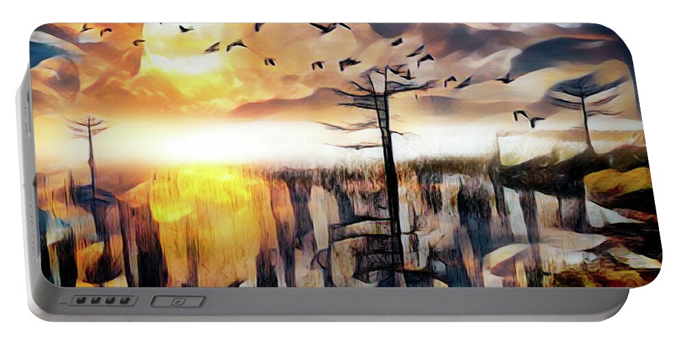 Birds Portable Battery Charger featuring the photograph Moon Rise Flight Abstract Painting by Debra and Dave Vanderlaan