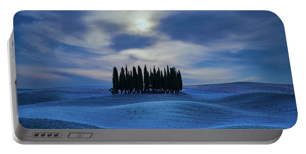 Moon Portable Battery Charger featuring the photograph Moon Rise over the farm land by Henry w Liu